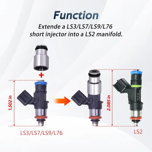 Vista 2 de FUSCH 8Pcs LS3 LS7 LS9 L76 Espaciador Adaptador de Inyector de Combustible Cortos para LS2 Colector de Admisión yriel de combustible