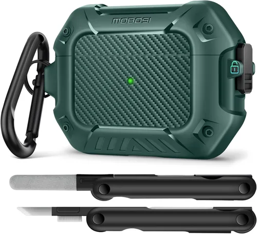 Vista 20 de MOBOSI Funda para Airpods Pro 2, compatible con AirPods Pro de 2ª/1ª generación con bloqueo, llavero y kit de limpieza, carcasa rígida protectora a