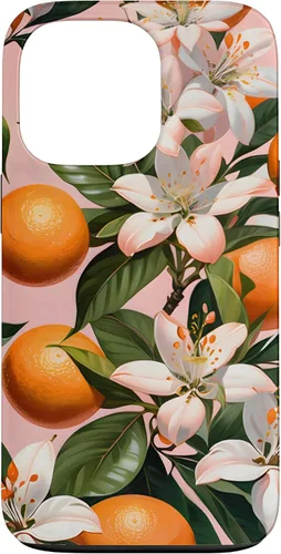 Vista 10 de Carcasa para iPhone 17 con diseño de flores de naranja sobre fondo rosa