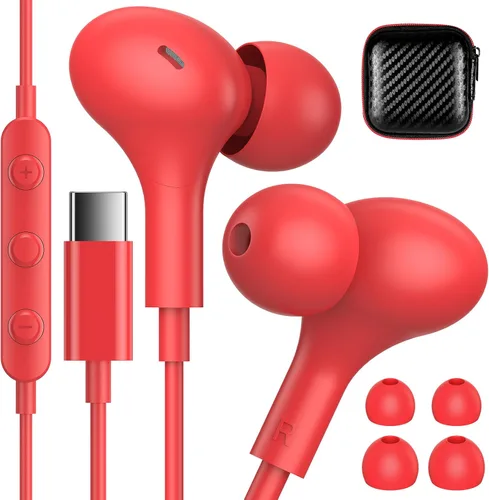 Vista 14 de Auriculares USB C para Apple/iPhone Duo 18 17 16 15 auriculares con cable con funda Blanco