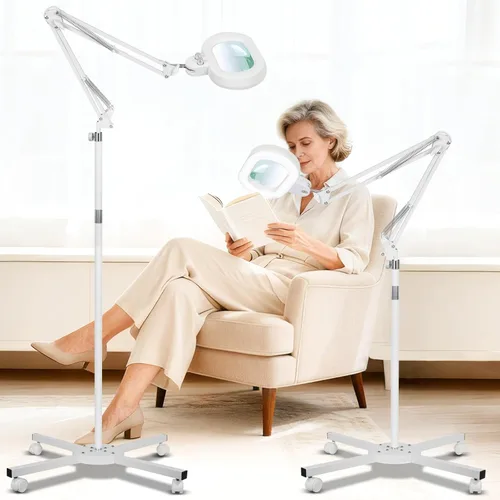 Vista 10 de KIRKAS Lupa de piso grande 12X con luz y soporte, color infinito regulable 2 en 1 lámpara de lupa iluminada para trabajo cercano, lectura