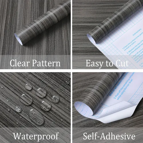 Vista 5 de Papel de contacto de madera, papel de contacto de grano de madera gris para armarios, encimeras, papel tapiz autoadhesivo impermeable, decoración