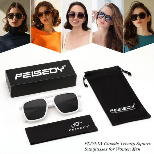 Vista 7 de FEISEDY Vintage Square Aviator Gafas de sol Mujeres Hombres Moda Retro 70s Marco Gafas de sol Sombras B0179