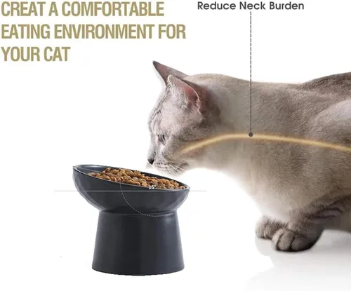 Vista 3 de Pequeños cuencos elevados de cerámica para gatos, cuencos elevados inclinados para alimentos o agua, sin estrés, prevención de reflujo, aptos