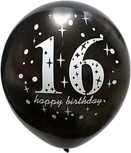 Vista 4 de SHUNTAI Decoraciones de cumpleaños 16 negro y dorado, globos de cumpleaños dulces 16 de látex, globo de confeti dorado de 16 años, tema de feliz