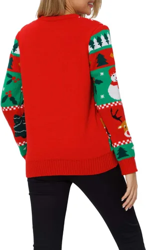 Vista 4 de VENTELAN Suéter de Navidad para mujer, divertido árbol de Navidad, suéter feo con copos de nieve de manga larga