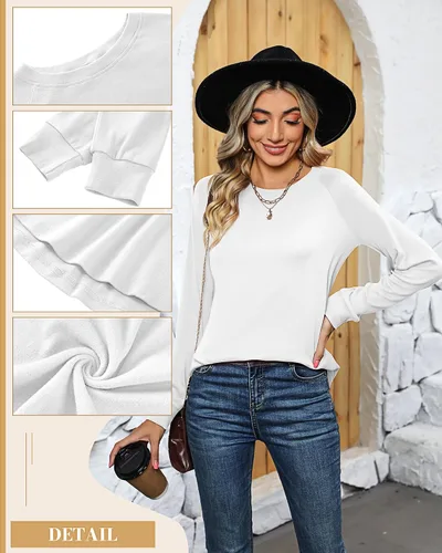 Vista 4 de 2 piezas de sudadera de cuello redondo para mujer, ajuste holgado, manga larga, casual, otoño e invierno