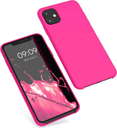Vista 8 de kwmobile Funda compatible con Apple iPhone 11 - Funda de silicona TPU con acabado suave - Rosa neón