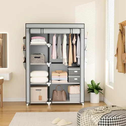 Vista 2 de VTRIN Armario Ropero, 41.7 Pulgadas de Ancho Armarios Portátiles para Colgar Ropa con 1 Barra para Colgar, 6 Estantes, 6 Bolsillos, Perchero