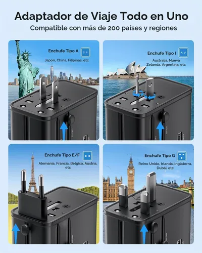 Vista 4 de VINTAR Adaptador de viaje universal de 70W GaN, adaptador de corriente 70W negro