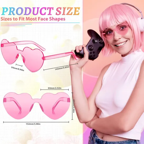 Vista 2 de RTBOFY 10 PCS Heart Sunglasses for Fashion Party, Rimless Heart Shaped Sunglasses for Women Party Favor Halloween Sunglasses