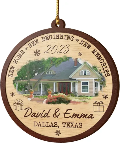 Vista 20 de V VIBEPY Adornos personalizados para casa nueva, adornos de Navidad para el hogar, adornos de madera de Navidad, 3.5 pulgadas, adornos de 3 capas