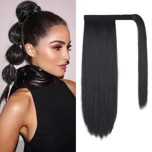 Vista 13 de SEIKEA Extensión de cola de caballo con clip alrededor del cabello lacio para mujer (12 pulgadas, negro)
