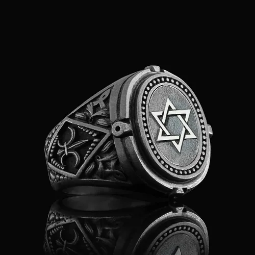 Vista 3 de Anillo Escudo de David, Anillo de plata de estrella de David, Anillo de estrella hebrea personalizado, Anillo de declaración judía hecho a mano