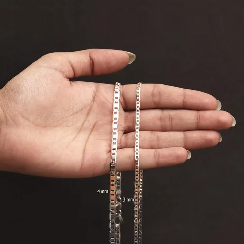 Vista 4 de LeCalla Links Solid 925 Sterling Silver Italian 3 MM, 4 MM Diamond-Cut Solid Flat Mariner Link Chain Necklace for Women Men with Lobster Clasp, Made