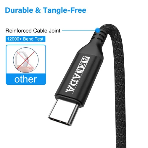 Vista 3 de AkoaDa Cable USB C a USB C de 100 W de 10 pies, 2 unidades, cable de carga rápida USBC de 5A para iPhone 17, 16, 15 Pro Max, Galaxy S25 FE S25 Ultra