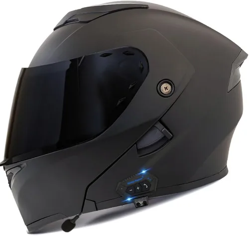 Vista 29 de Casco modular Bluetooth para motocicleta, aprobado por DOT, abatible, de cara completa, integrado, antivaho, doble visera, casco para motocicleta