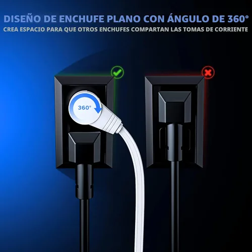 Vista 7 de Maximm - Cable de extensión de enchufe plano giratorio de 360°, 0.30 m, 16 AWG, múltiple, extensión de salida, cable con conexión a tierra, 3 Blanco