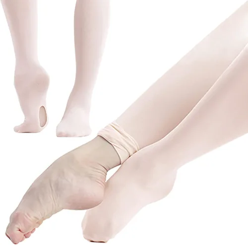 Vista 3 de DANCEYOU Mallas de baile para mujer, 2 pares de mallas de ballet convertiblescon pies para niñas, leggings opacos para niños pequeños, niños