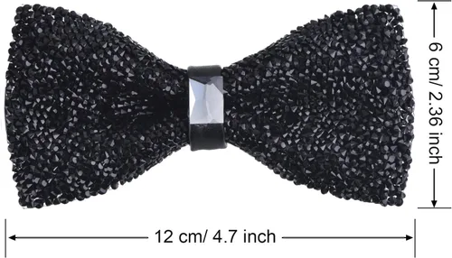 Vista 3 de 2 pajaritas con diamantes de imitación para banquete para hombre, preatadas para bodas y fiestas (negro y plateado), Negro y plateado