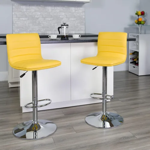 Vista 45 de Flash Funiture silla de bar ajustable con base cromada, Vinilo, Gris