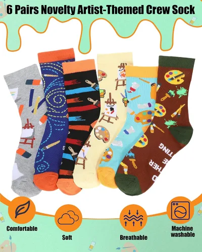 Vista 2 de Berlune 6 pares de calcetines de vestir novedosos para hombres y mujeres, escritores, cartero, agente inmobiliario, pintor, calcetines