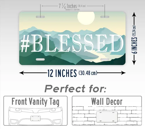 Vista 2 de Hashtag #Blessed License Plate Christian #Blessed Mountains Scene Auto Tag