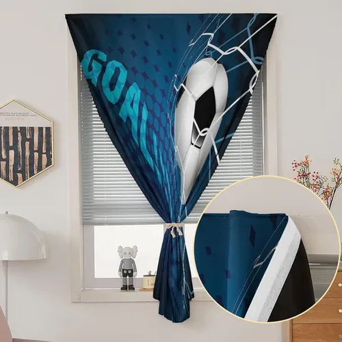 Vista 2 de Cortinas de autohesión, panel de cortina para ventana de fútbol, fútbol de portería volando a la red de puntos abstractos impresos, estampado