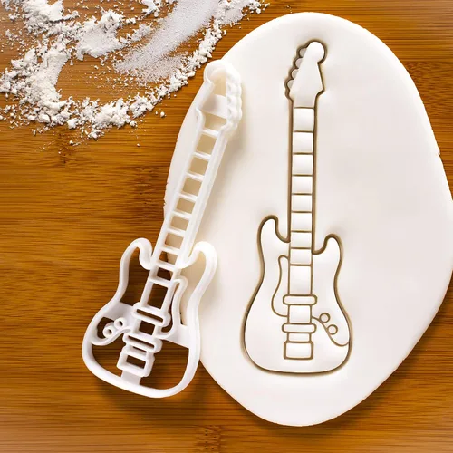 Vista 7 de Juego de 3 cortadores de galletas de guitarra (diseños: acústico, eléctrico, bajo), 3 piezas - Bakerlogy