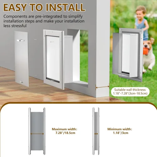 Vista 6 de Ownpets Puerta grande de aluminio para pared y puerta, doble solapa eficiente energéticamente, túnel telescópico y panel de cerradura, puerta