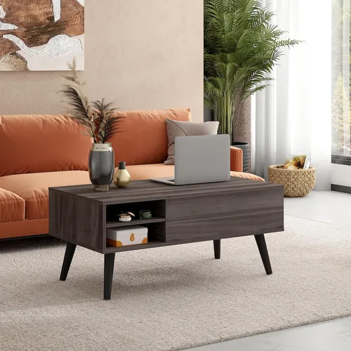 Vista 2 de WLIVE Mesa de centro con tapa elevable para sala de estar, mesa de centro pequeña con almacenamiento, estante ajustable y compartimento