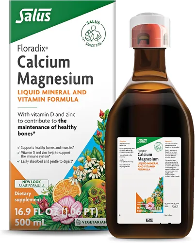 Vista 8 de Floradix Fórmula líquida mineral y vitamínica de calcio y magnesio, suplemento de apoyo óseo con calcio, magnesio, vitamina D y zinc, vegetariano