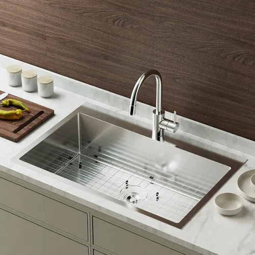 Vista 12 de Bonnlo Fregadero de cocina de 25 pulgadas de montaje superior, fregadero de cocina de estilo granja con protector de fregadero de calibre 18