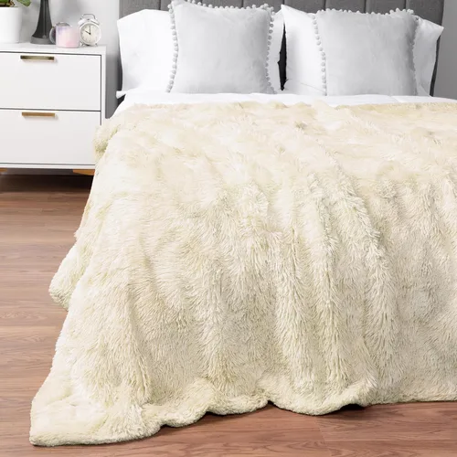 Vista 5 de PAVILIA Manta mullida beige crema para sofá, afelpada y cálida, súper suave y gruesa de piel sintética y sherpa, 50 x 60 pulgadas
