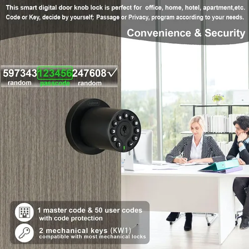 Vista 3 de iulock IU-20 Cerradura de puerta con código, pomo de puerta electrónico con teclado y llave, cerradura automática, resistente al agua, función