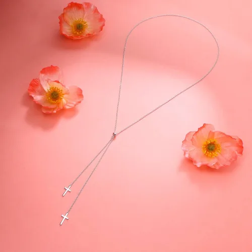 Vista 4 de FLYOW Collar Lariat de cadena larga, estilo simple, plata de ley 925, colgante de corazón ajustable en forma de Y