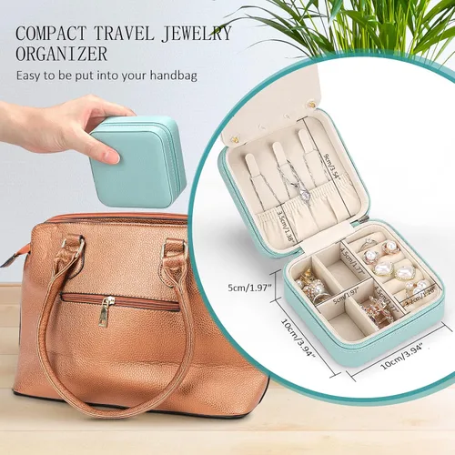 Vista 5 de Ailvy Organizador de joyas de viaje con espejo, joyero pequeño, portátil, estuche de joyería para aretes, anillos, collares, pulseras, regalo