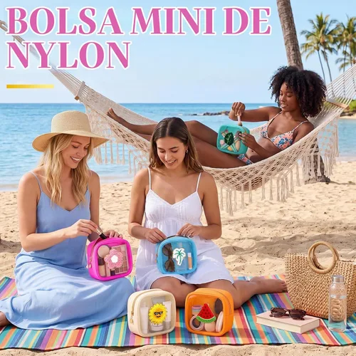 Vista 5 de Sumind Bolsa de maquillaje de parches de preppy a granel, bonita bolsa de regalo, bolsa de nailon para viajes, artículos de aseo cosméticos