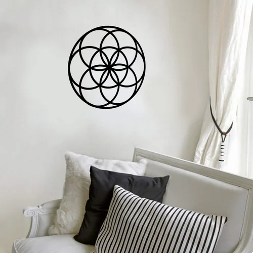 Vista 2 de Calcomanía de vinilo para pared, patrón de círculo de semilla de la vida, 23 x 23 pulgadas, geometría sagrada moderna para el hogar, dormitorio