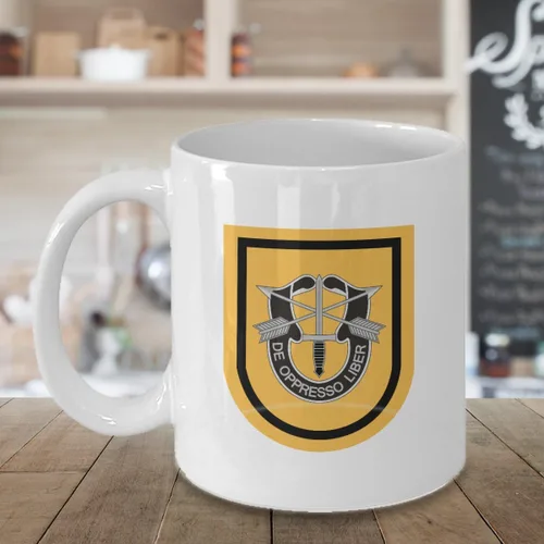 Vista 3 de Taza de café de fuerzas especiales – 1ER SFG, 11onza, Blanco