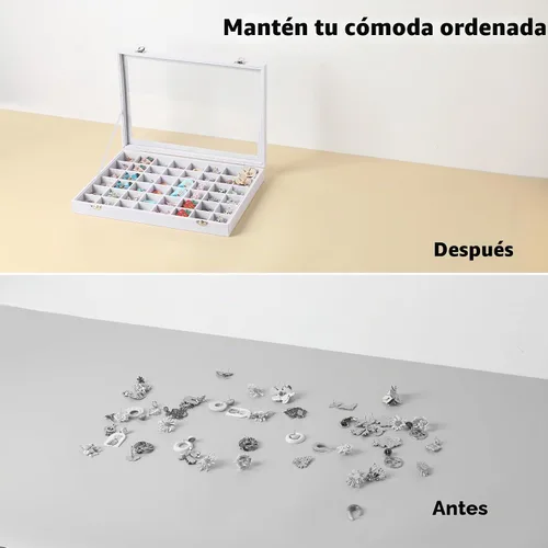 Vista 5 de Frebeauty Organizador de pendientes de 48 cuadrículas, bandeja de joyería Blanco