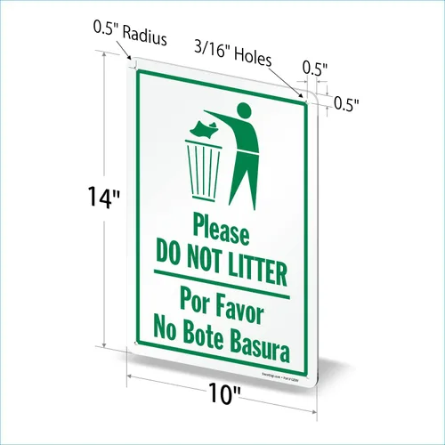 Vista 7 de SmartSign Letrero de metal con texto en inglés "Please Do Not Litter, Por Favor No Bote Basura" de 14 x 10 pulgadas, aluminio laminado a prueba