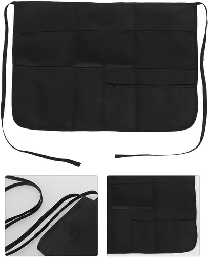 Vista 8 de OUNONA Multi-pocket Black Polyester Cleaning Apron Unisex Waist Server Apron with Pockets for Food Service and Outdoor Work