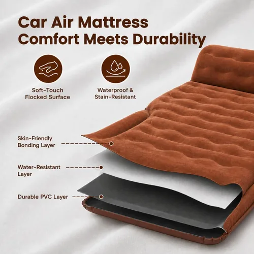 Vista 4 de Cama inflable de colchón de aire SUV, cama de camping de viaje flocado con bomba de aire (naranja)