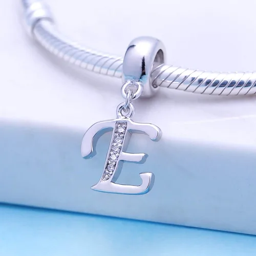 Vista 23 de ABUN Abalorio de plata de ley 925 con letra A a la Z, espaciador de inicial, con circonita cúbica transparete colgante, auténtica, para pulseras