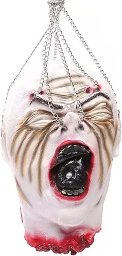 Vista 15 de Decoraciones colgantes de cabeza dividida para Halloween, cuerpo sangriento aterrador, cuerpo sangriento, tamaño real, real, accesorios de colgante