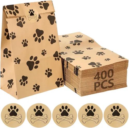 Vista 9 de Meanplan - 200 bolsas de papel con huella de papel para perros, bolsas a granel para almuerzo, aperitivos, pan, dulces, sándwich, palomitas de maíz
