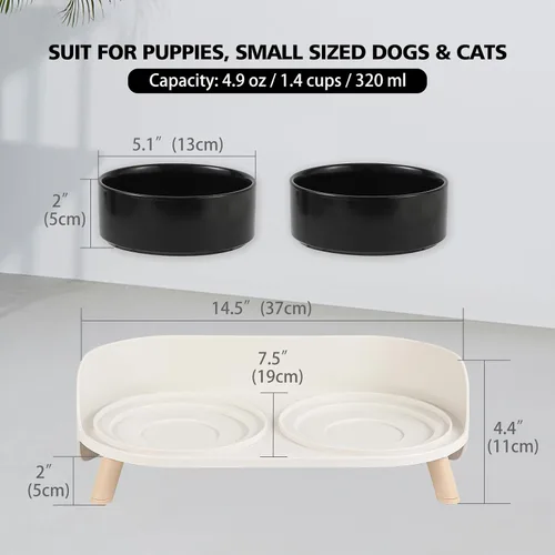 Vista 5 de Juego de Cuencos Elevados de Cerámica para Gatos - Platos Dobles Elevados para Alimentos y Agua - Soporte Antideslizante y Resistente a Salpicaduras