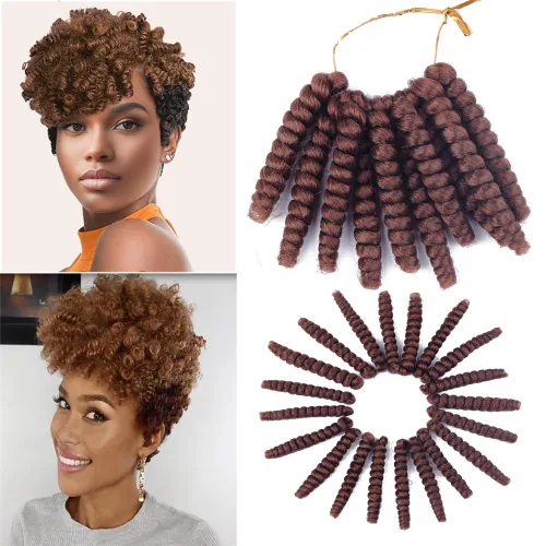 Vista 35 de Saniay - 3 paquetes de trenzas de ganchillo cortas trenzadas de ganchillo con espiral, rizos con espiral jamaicana, 20 mechones por paquete