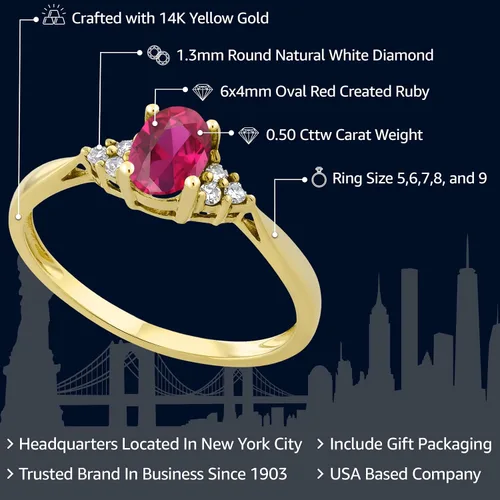 Vista 2 de Gem Stone King Anillo de compromiso para mujer de oro amarillo de 14 quilates con rubí y diamantes creados